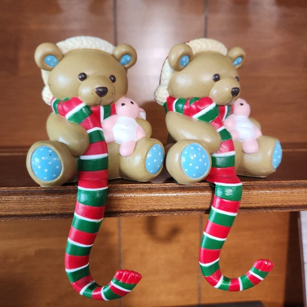 Set Of 2‎ Vintage Bears Teddy Hugglesbie Christmas Stocking Holder Hangers